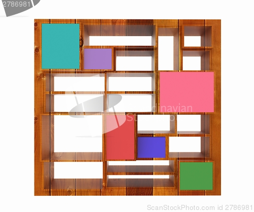 Image of 3d isolated Empty wood colorful bookshelf 