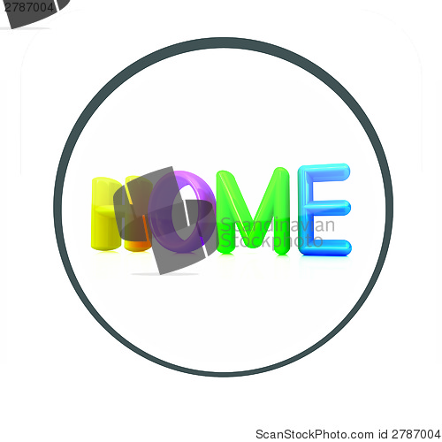 Image of Glossy icon with colorful text "home" 