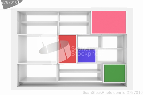 Image of 3d isolated Empty colorful bookshelf 