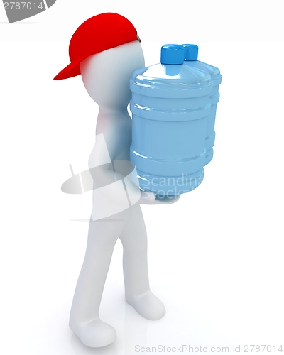 Image of 3d man carrying a water bottle with clean blue water 