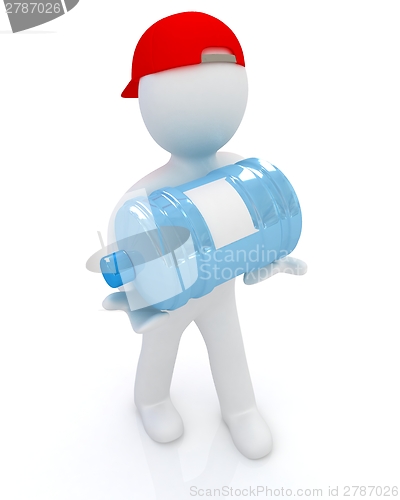 Image of 3d man carrying a water bottle with clean blue water 