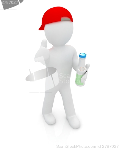Image of 3d man with plastic milk products bottles set 