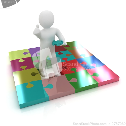 Image of 3d people - missing piece - jigsaw. 3d render. The concept of ni