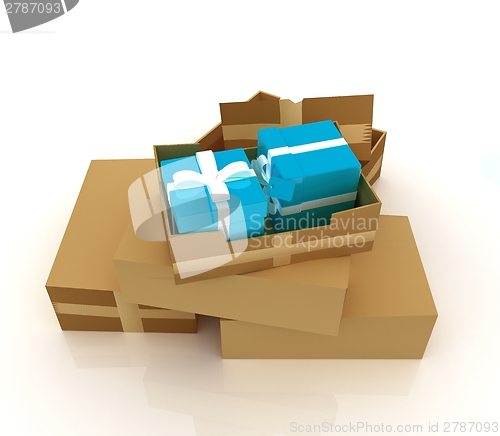 Image of Cardboard boxes, gifts and earth 