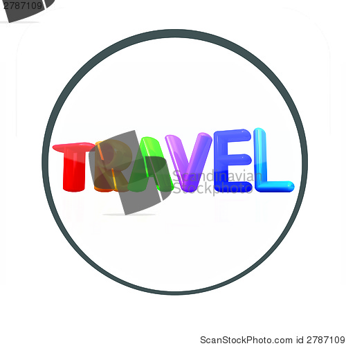 Image of Glossy icon with colorful text "travel" 