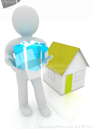 Image of 3d man with gift and house 