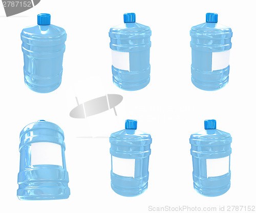 Image of Set of bottle with clean blue water 