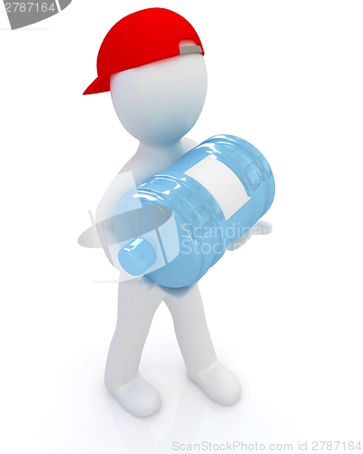 Image of 3d man carrying a water bottle with clean blue water 