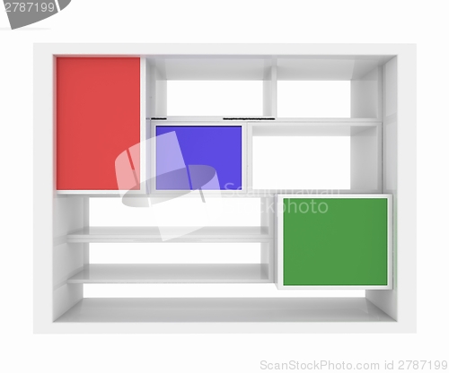 Image of 3d isolated Empty colorful bookshelf 