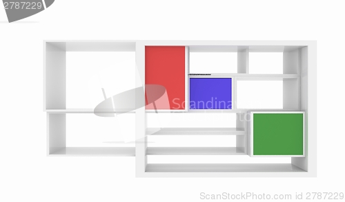 Image of 3d isolated Empty colorful bookshelf 