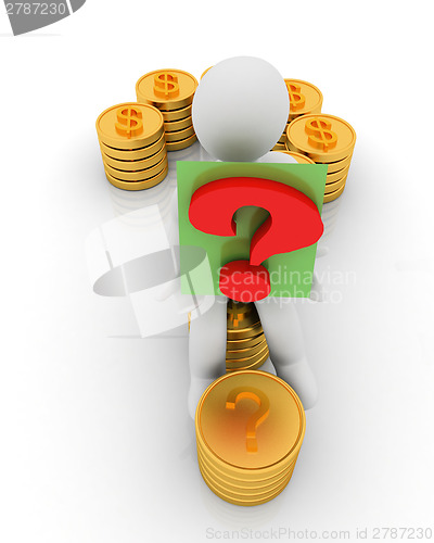 Image of Question mark in the form of gold coins with dollar sign with 3d