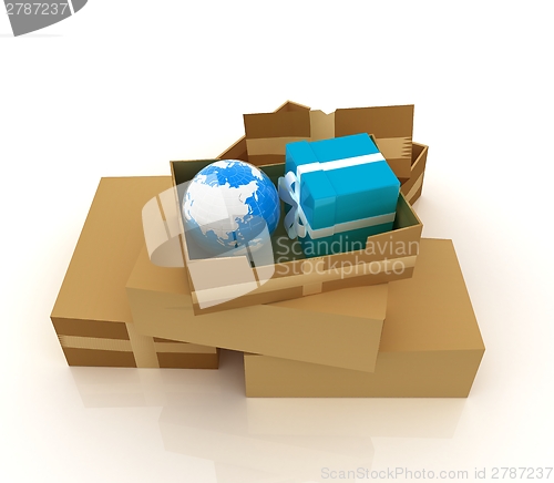 Image of Cardboard boxes, gifts and earth 