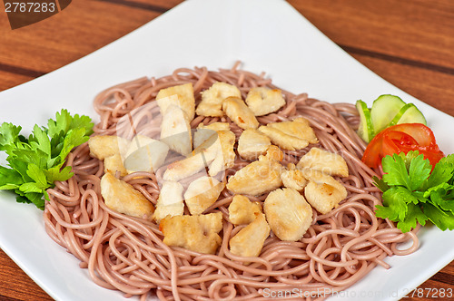 Image of pasta with chicken meat