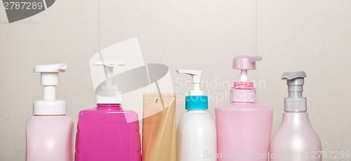 Image of Row of toiletry bottles