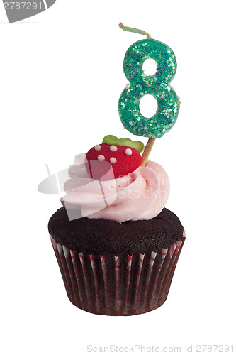 Image of Mini cupcake with birthday candle for eight year old