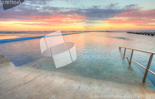 Image of Sunrise from one of the pools to the ocean at North Narrabeen Au