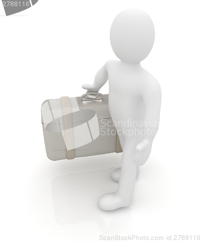 Image of Leather suitcase for travel with 3d man 