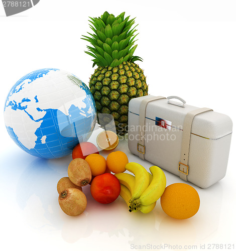 Image of Citrus,earth and traveler's suitcase 