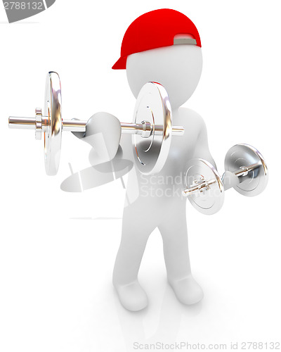 Image of 3d man with metal dumbbells 