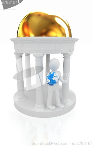 Image of 3d man in rotunda with earth 