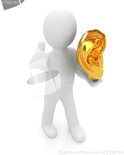 Image of 3d man with ear gold 3d rende