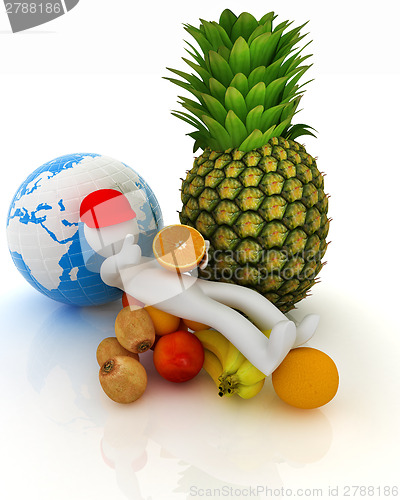 Image of 3d man with citrus and earth 