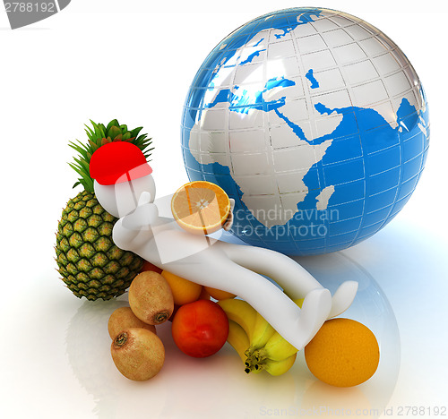 Image of 3d man with citrus and earth 