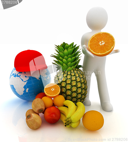 Image of 3d man with citrus and earth 