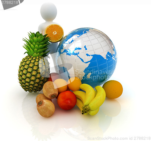 Image of 3d man with citrus and earth 