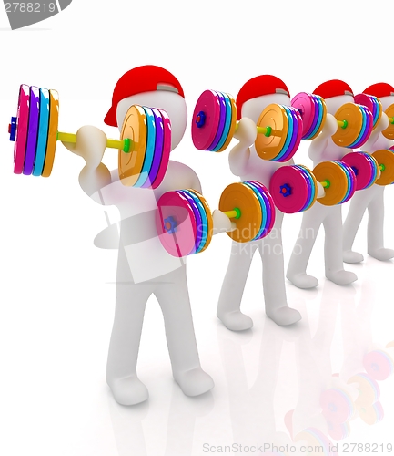 Image of 3d mans with colorfull dumbbells 