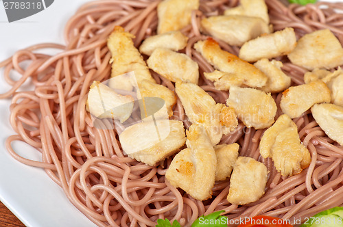 Image of pasta with chicken meat