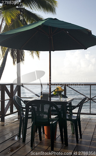 Image of patio restaurant bar over Caribbean sea resort Big Corn Island N