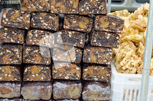 Image of homemade bread with dried fruit bunch market stall 