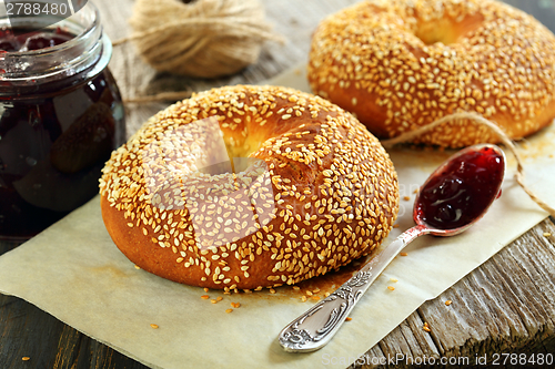 Image of Bagels with sesame seeds closeup.