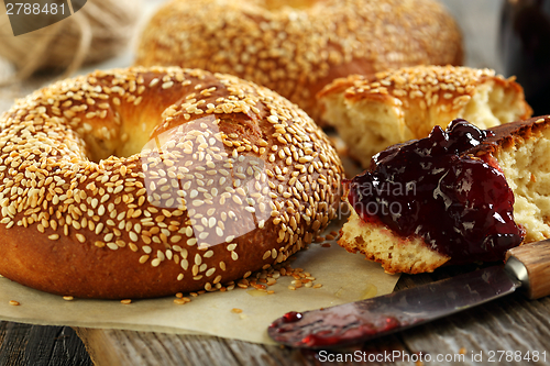 Image of Homemade bagels close up.