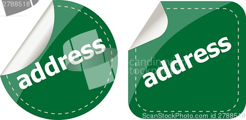 Image of address word stickers set, icon button, business concept