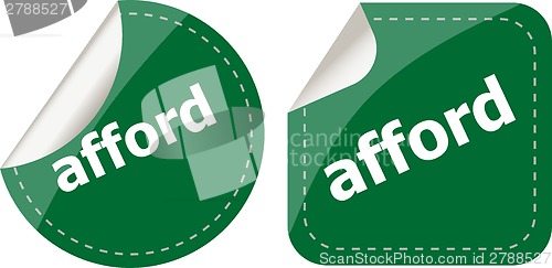 Image of afford word stickers set, icon button isolated on white