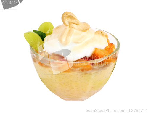 Image of A glass bowl of rice pudding