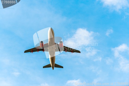Image of Tranquil sky with airplane traveling