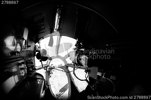 Image of Interior of an old aircraft with control panel