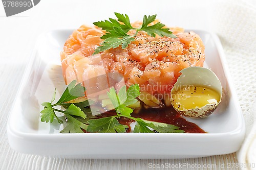 Image of fresh salmon and cucumber tartare