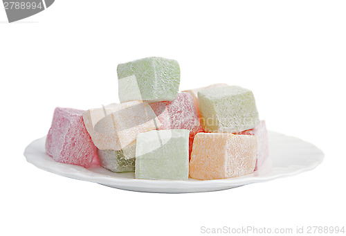 Image of Turkish delight on a plate isolated