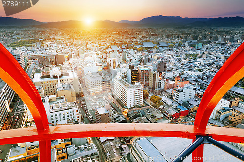 Image of Sunset over Kyoto City in Japan. 