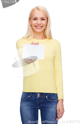 Image of smiling girl with blank business or name card