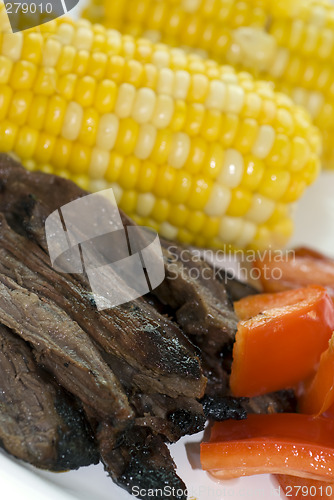 Image of skirt steak with corn and red peppers