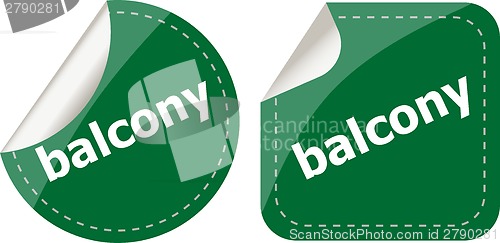 Image of balcony word on stickers button set, label, business concept