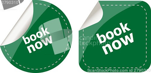 Image of stickers label set business tag with book now word