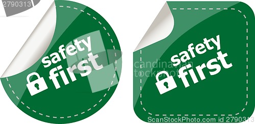 Image of Secure lock sign label isolated on white, safety first