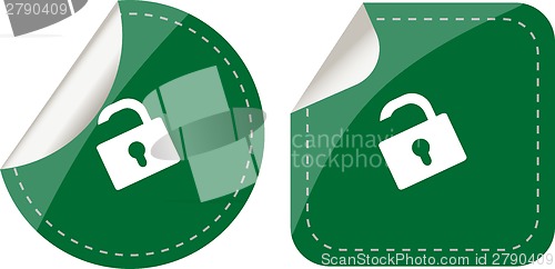 Image of stickers set isolated on white with padlock, security concept