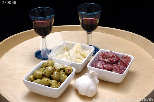 Image of Tapas and red wine